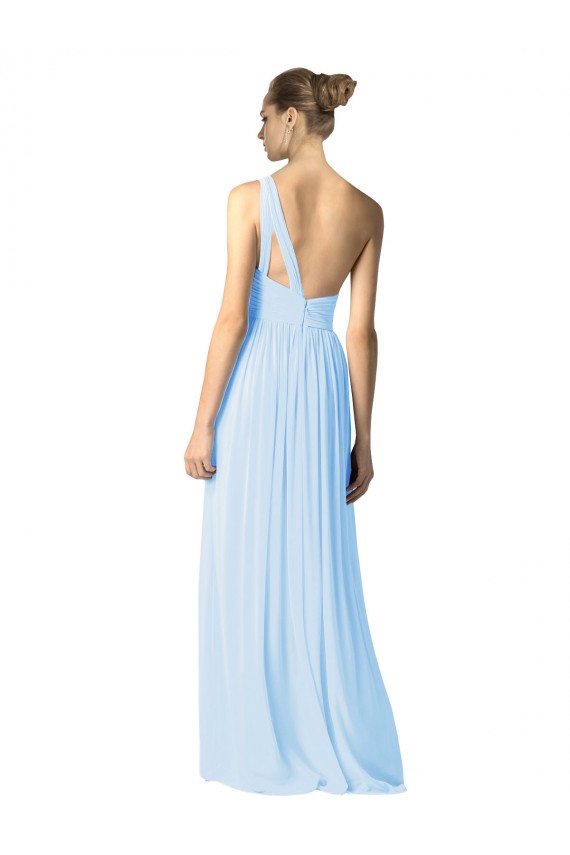 Azzurro cielo Linea A Una spalla Chiffona Lunga Abiti da damigella donore Outlet