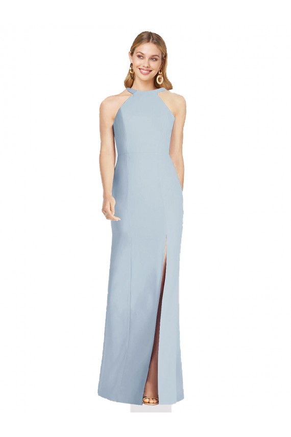 Azzurro cielo Tromba Capestro Alto Collo Crespo Elastico Lunga Formali Abiti da damigella donore / Abiti da sera Outlet