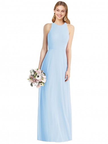 Azzurro cielo Tromba Capestro Chiffona Lunga Abiti da damigella donore Outlet