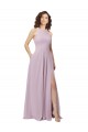 Bagliore rosa Linea A Capestro Alto Collo Chiffona Lunga Abiti da damigella donore Outlet