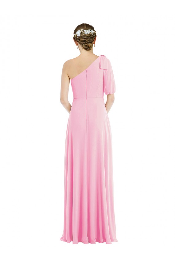 Barely rosa Tromba Una spalla Chiffona Lunga Abiti da damigella donore Outlet