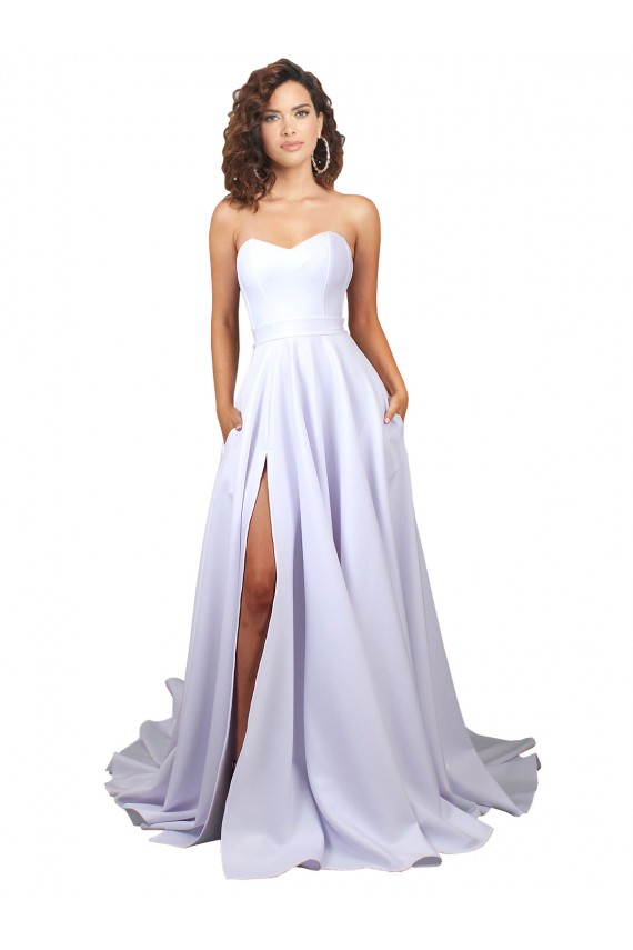 Bianco Linea A Innamorato Crespo Elastico Semplice Spiaggia Abiti da sposa Outlet