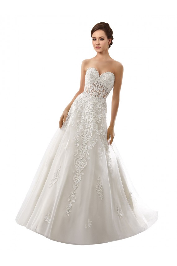 Bianco Linea A Innamorato Tulle Pizzo Abiti da sposa Outlet