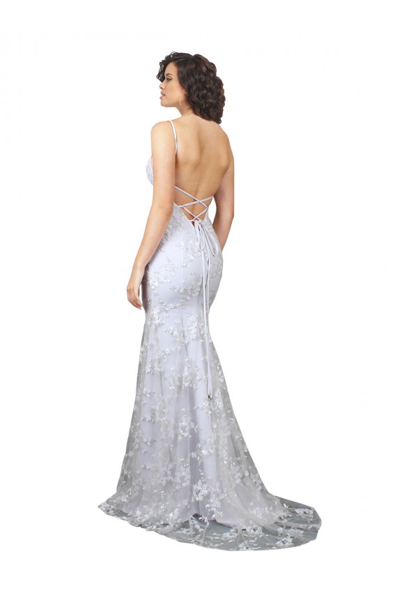 Bianco Stile sirena Alto Collo Crespo Elastico Paillettes Tulle Lunga Formali Abiti da damigella donore / Abiti da sera / Abiti da ballo Outlet