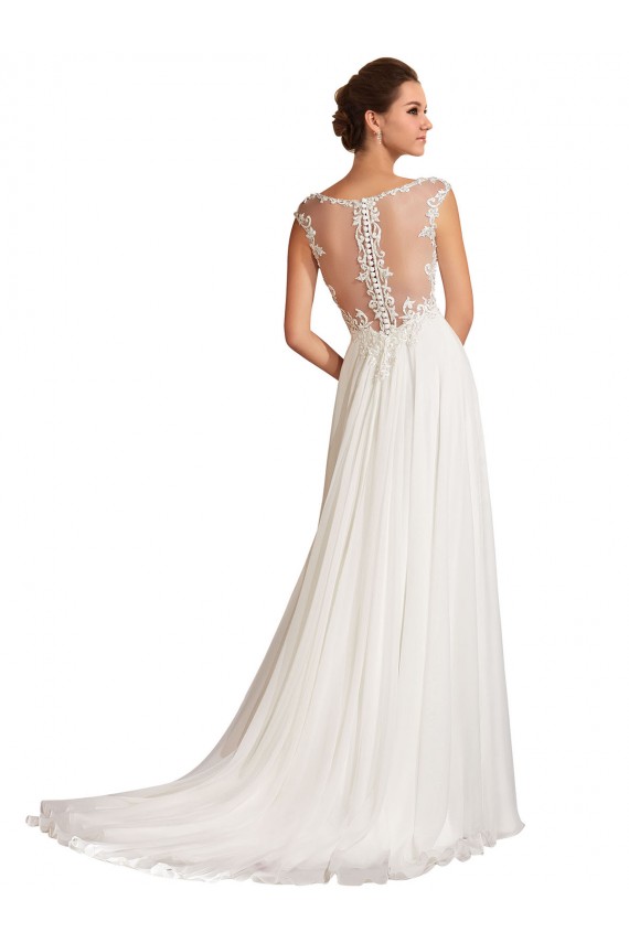 Bianco Tubino Scollatura a V Chiffona Pizzo Abiti da sposa Outlet