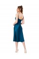 Blu Pavone Linea A Scollatura a V Midi Raso Setoso Corto Abiti da damigella donore / Abiti da ballo / Abiti da cocktail Outlet