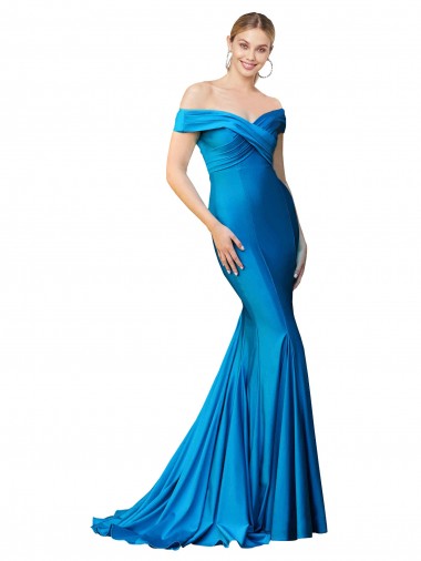 Blu Pavone Stile sirena Raso Lunga Formali Abiti da damigella donore / Abiti da sera / Abiti da ballo Outlet