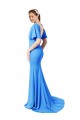 Blu Pavone Stile sirena Scollatura a V Sweep treno Crespo Elastico Lunga Abiti da damigella donore / Abiti da ballo Outlet