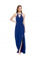 Blu Reale Linea A Alto Collo Chiffona Lunga Abiti da damigella donore Outlet