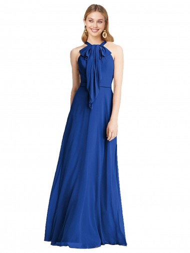 Blu Reale Linea A Capestro Chiffona Lunga Abiti da damigella donore Outlet