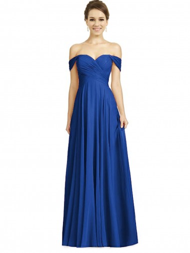 Blu Reale Linea A Chiffona Lunga Abiti da damigella donore Outlet