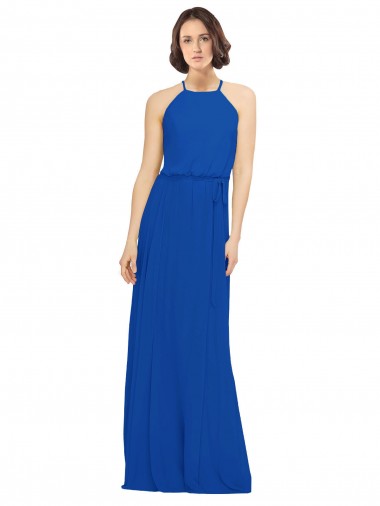 Blu Reale Linea A Collo Gioiello Chiffona Lunga Abiti da damigella donore Outlet