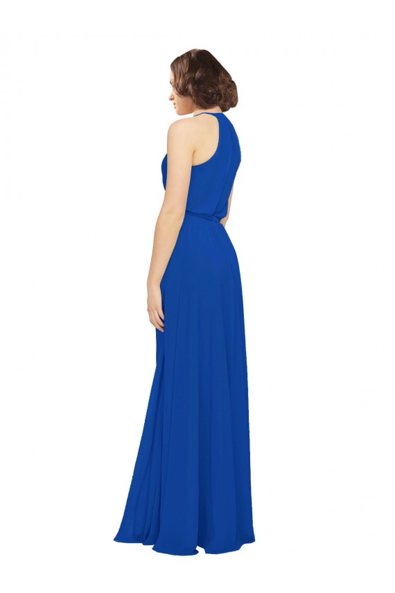 Blu Reale Linea A Collo Gioiello Chiffona Lunga Abiti da damigella donore Outlet