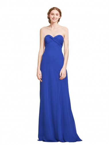 Blu Reale Linea A Innamorato Chiffona Lunga Abiti da damigella donore Outlet