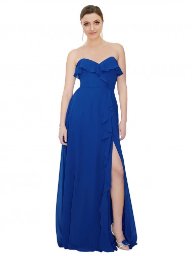 Blu Reale Linea A Innamorato Chiffona Lunga Abiti da damigella donore Outlet