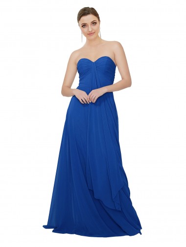 Blu Reale Linea A Innamorato Chiffona Lunga Abiti da damigella donore Outlet