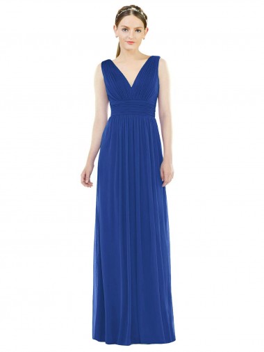 Blu Reale Linea A Scollatura a V Chiffona Lunga Abiti da damigella donore Outlet