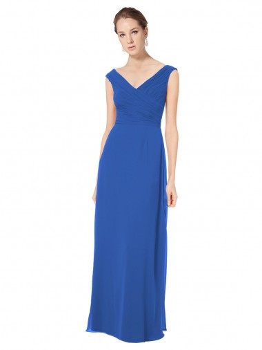 Blu Reale Linea A Scollatura a V Chiffona Lunga Abiti da damigella donore Outlet