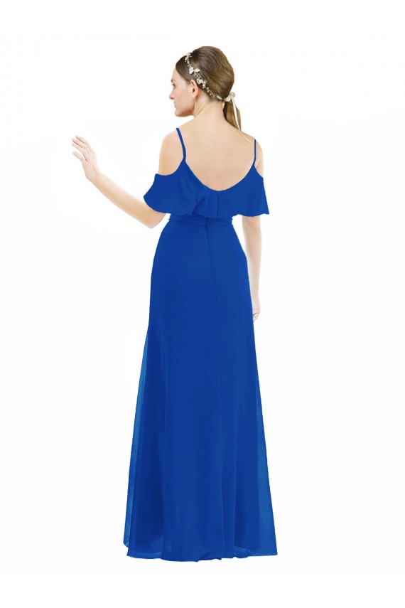 Blu Reale Linea A Scollatura a V Chiffona Lunga Abiti da damigella donore Outlet