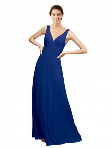 Blu Reale Linea A Scollatura a V Chiffona Lunga Abiti da damigella donore Outlet