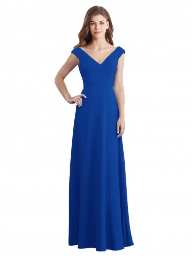 Blu Reale Linea A Scollatura a V Chiffona Lunga Abiti da damigella donore Outlet