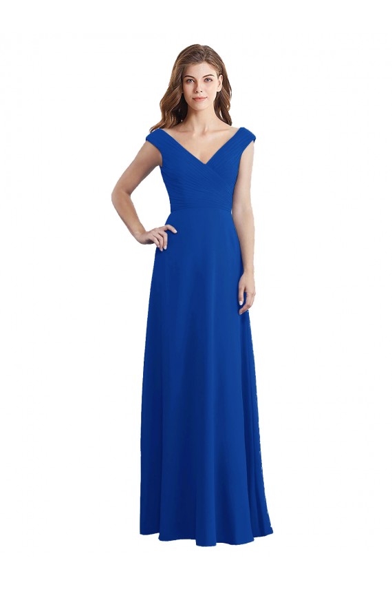 Blu Reale Linea A Scollatura a V Chiffona Lunga Abiti da damigella donore Outlet