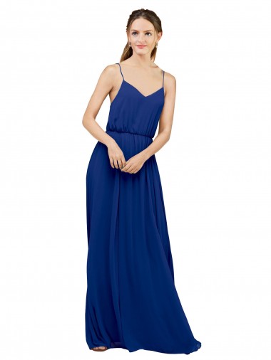 Blu Reale Linea A Sottili Innamorato Chiffona Lunga Abiti da damigella donore Outlet
