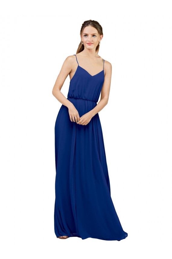 Blu Reale Linea A Sottili Innamorato Chiffona Lunga Abiti da damigella donore Outlet