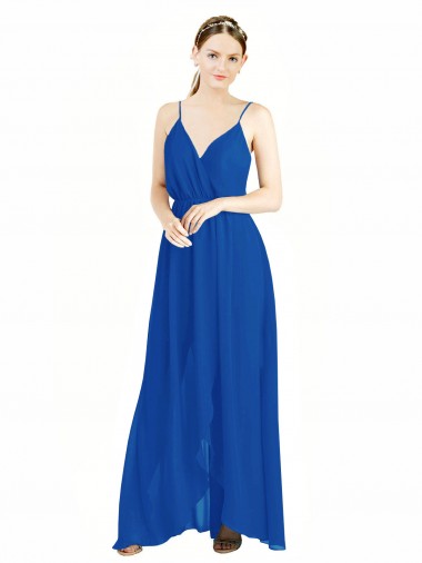 Blu Reale Linea A Sottili Scollatura a V Chiffona Lunga Abiti da damigella donore Outlet
