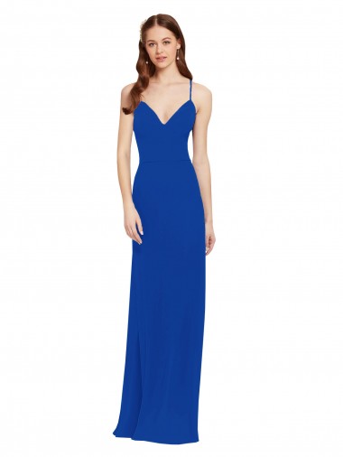 Blu Reale Linea A Sottili Scollatura a V Chiffona Lunga Abiti da damigella donore Outlet