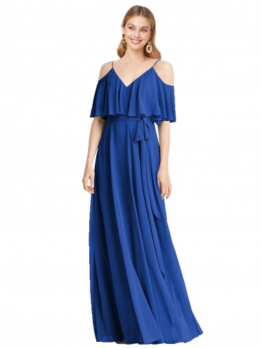 Blu Reale Linea A Sottili Scollatura a V Chiffona Lunga Abiti da damigella donore Outlet