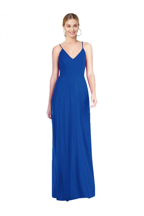 Blu Reale Linea A Sottili Scollatura a V Chiffona Lunga Abiti da damigella donore Outlet
