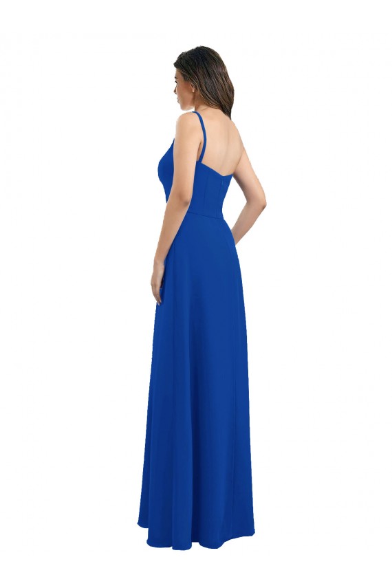 Blu Reale Linea A Una spalla Chiffona Lunga Abiti da damigella donore Outlet