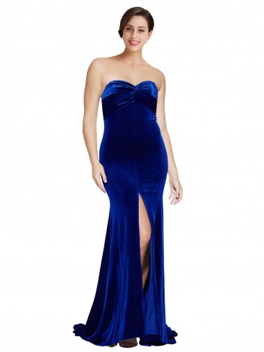 Blu Reale Stile sirena Innamorato Sweep treno Velluto Elastico Lunga Formali Abiti da damigella donore / Abiti da sera / Abiti da ballo Outlet