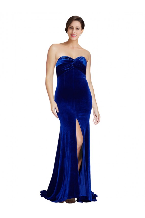 Blu Reale Stile sirena Innamorato Sweep treno Velluto Elastico Lunga Formali Abiti da damigella donore / Abiti da sera / Abiti da ballo Outlet