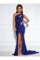 Blu Reale Stile sirena Una spalla Paillettes Velluto Lunga Abiti da ballo Outlet