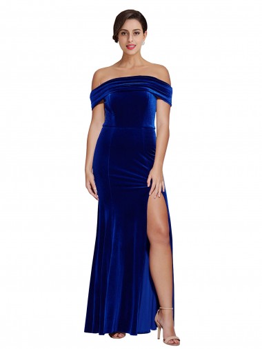 Blu Reale Stile sirena Velluto Elastico Lunga Formali Abiti da damigella donore / Abiti da sera / Abiti da ballo Outlet