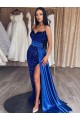 Blu Reale Tubino Innamorato Sweep treno Paillettes Velluto Lunga Abiti da ballo Outlet