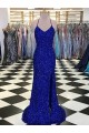 Blu Reale Tubino Scollatura a V Sweep treno Paillettes Velluto Lunga Abiti da ballo Outlet