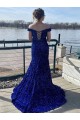 Blu Reale Tubino Sweep treno Paillettes Velluto Lunga Abiti da ballo Outlet