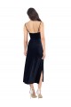 Blu marino scuro Colonna Cappuccio Midi Velluto Elastico Corto Abiti da damigella donore / Abiti da sera / Abiti da cocktail Outlet