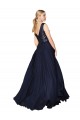 Blu marino scuro Linea A Alto Collo Chiffona Paillettes Lunga Abiti da damigella donore / Abiti da ballo Outlet