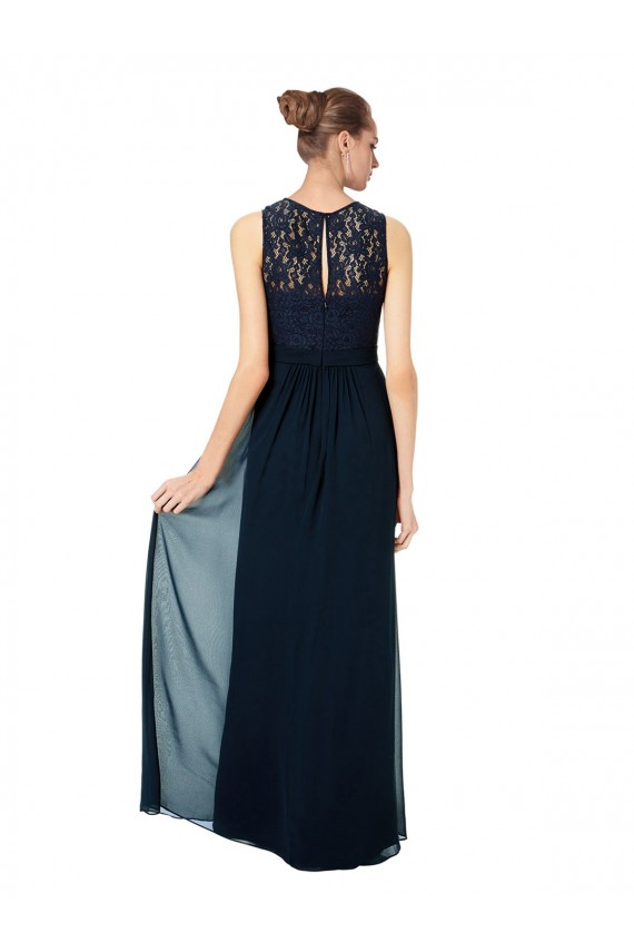 Blu marino scuro Linea A Barca Illusione Chiffona Pizzo Lunga Abiti da damigella donore Outlet