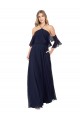 Blu marino scuro Linea A Capestro Alto Collo Chiffona Lunga Abiti da damigella donore Outlet