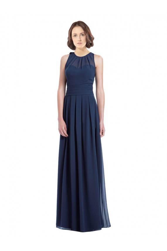 Blu marino scuro Linea A Capestro Chiffona Lunga Abiti da damigella donore Outlet