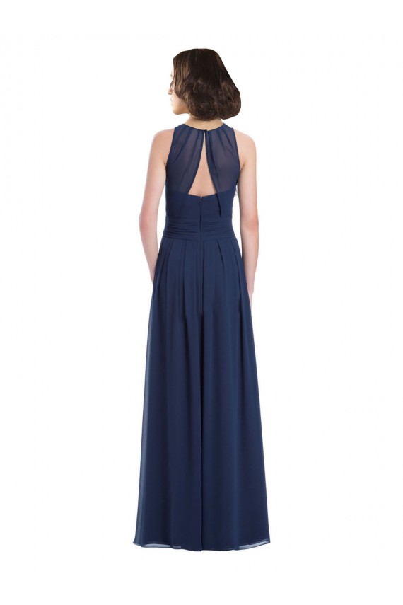 Blu marino scuro Linea A Capestro Chiffona Lunga Abiti da damigella donore Outlet
