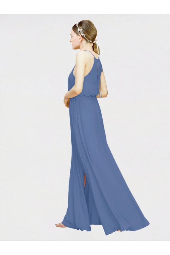Blu marino scuro Linea A Capestro Chiffona Lunga Abiti da damigella donore Outlet