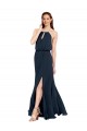 Blu marino scuro Linea A Capestro Chiffona Lunga Abiti da damigella donore Outlet