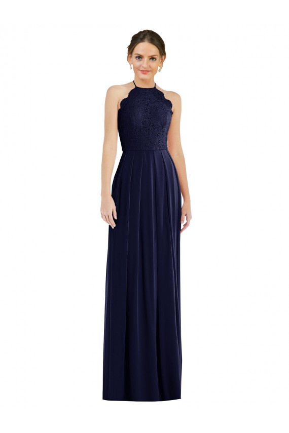 Blu marino scuro Linea A Capestro Chiffona Lunga Abiti da damigella donore Outlet