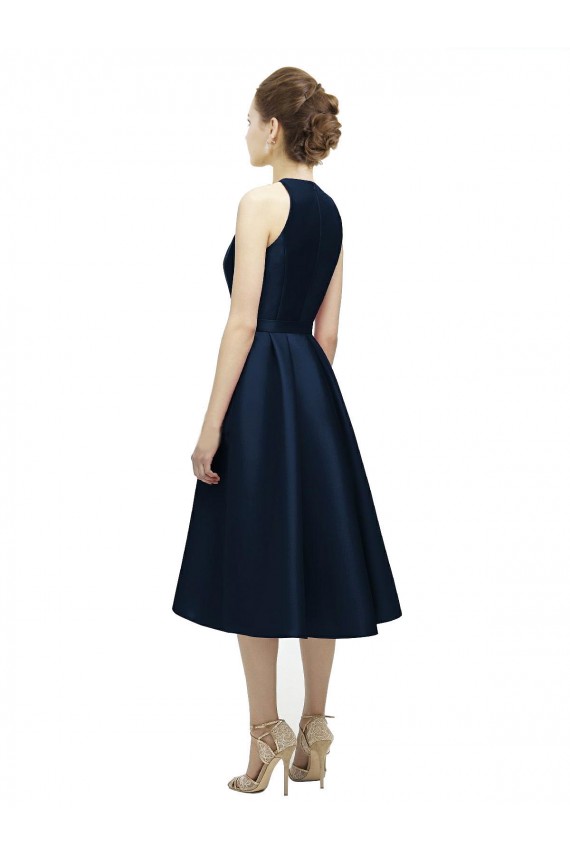 Blu marino scuro Linea A Capestro Collo Gioiello Raso Corto Abiti da damigella donore Outlet